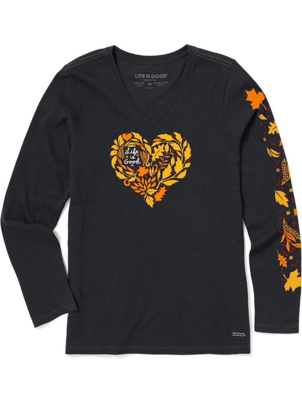 Cozy Long Sleeve Graphic Tee, Cotton Fall Leaf Heart Shirt for Women